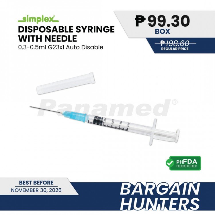 Bargain Hunters - Simplex Disp Safety Syringe, 0.3cc-0.5cc, G-23 x1 (100's)